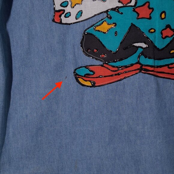 VINTAGE Painter Goofy USED Women's Jersey Shirt (S, Denim, Handmade, Disney) PM - Picture 11 of 11